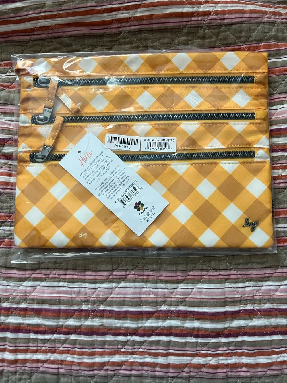 lug Yellow Gingham Triple-Zip Cosmetic Pouch